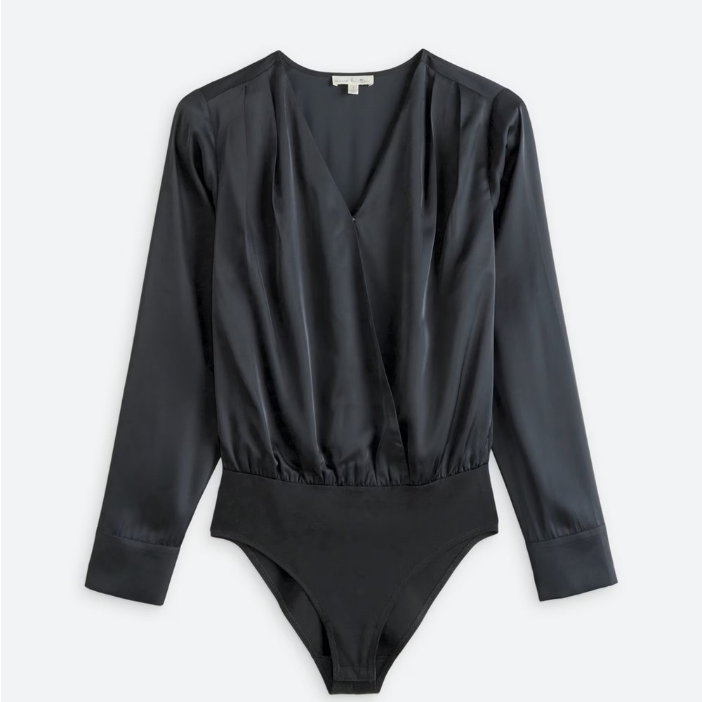 Nine Britton- Eva Satin Surplice Bodysuit in navy